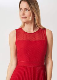 Palmer Jacquard Pleated Dress, Poppy Merlot, hi-res