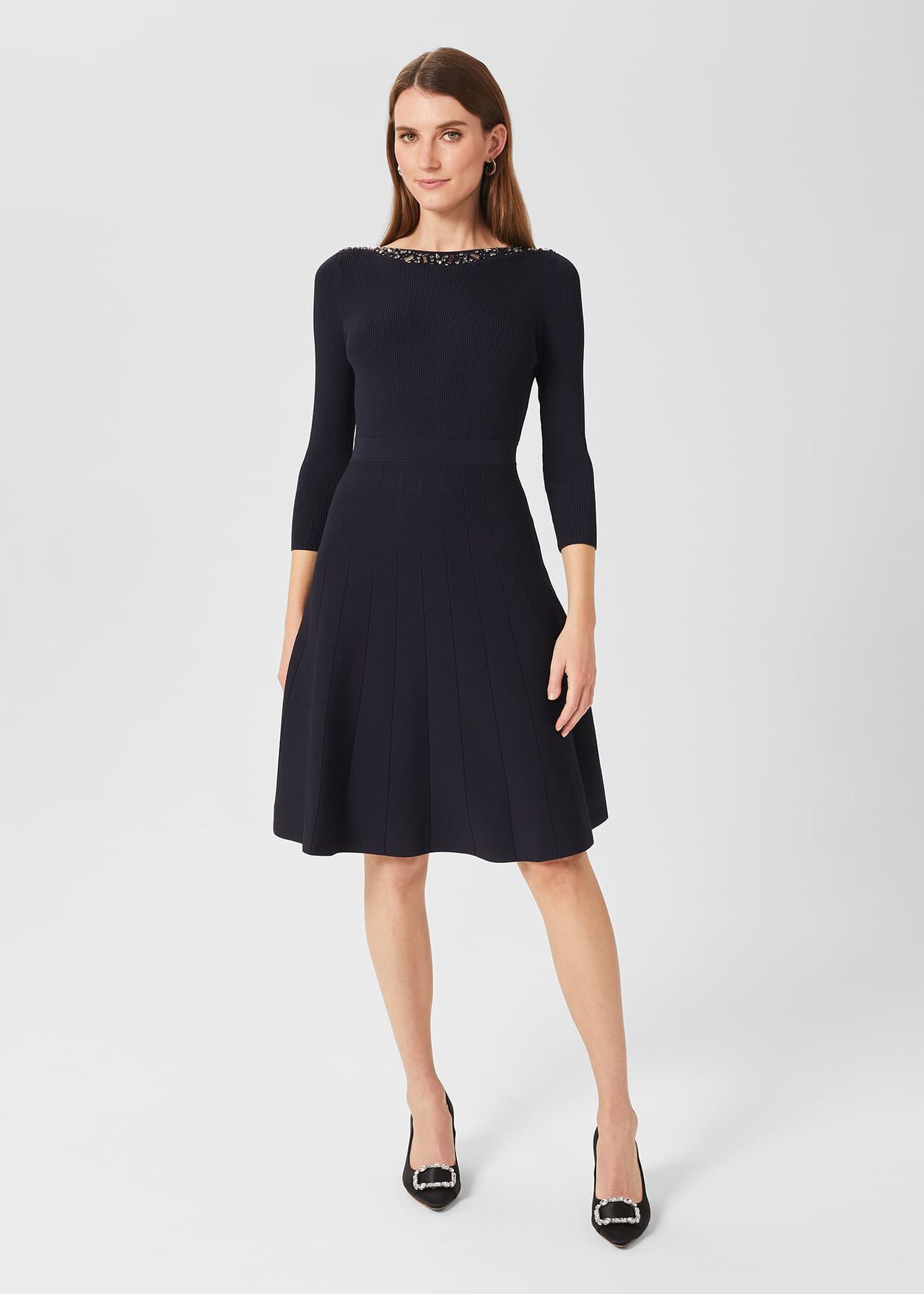 Emily Knitted Sequin Dress, Navy, hi-res