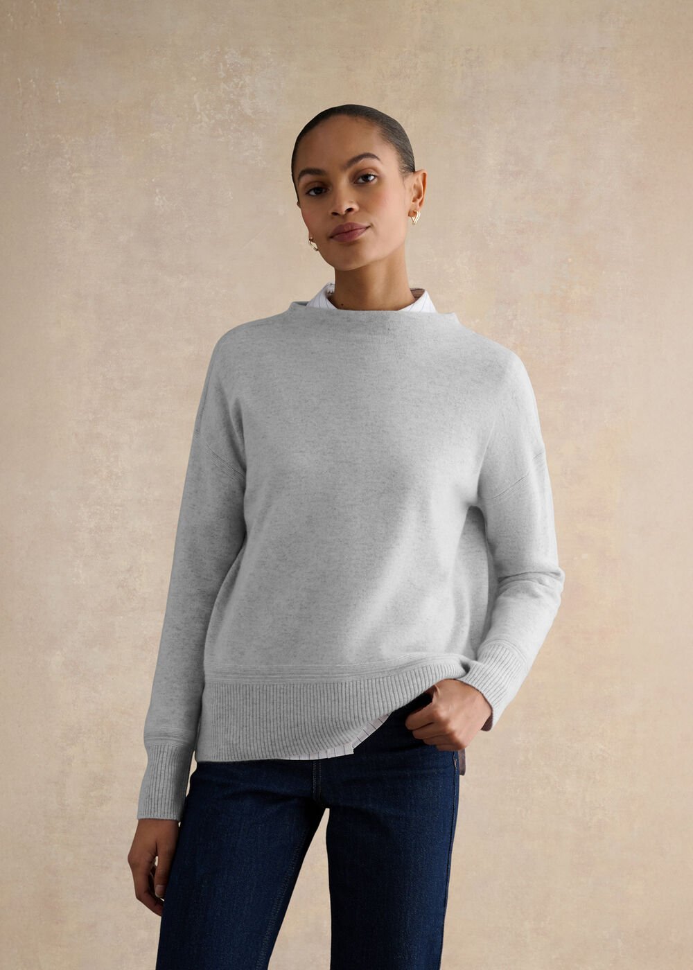 Carine Cashmere Jumper, Pale Grey Marl, hi-res