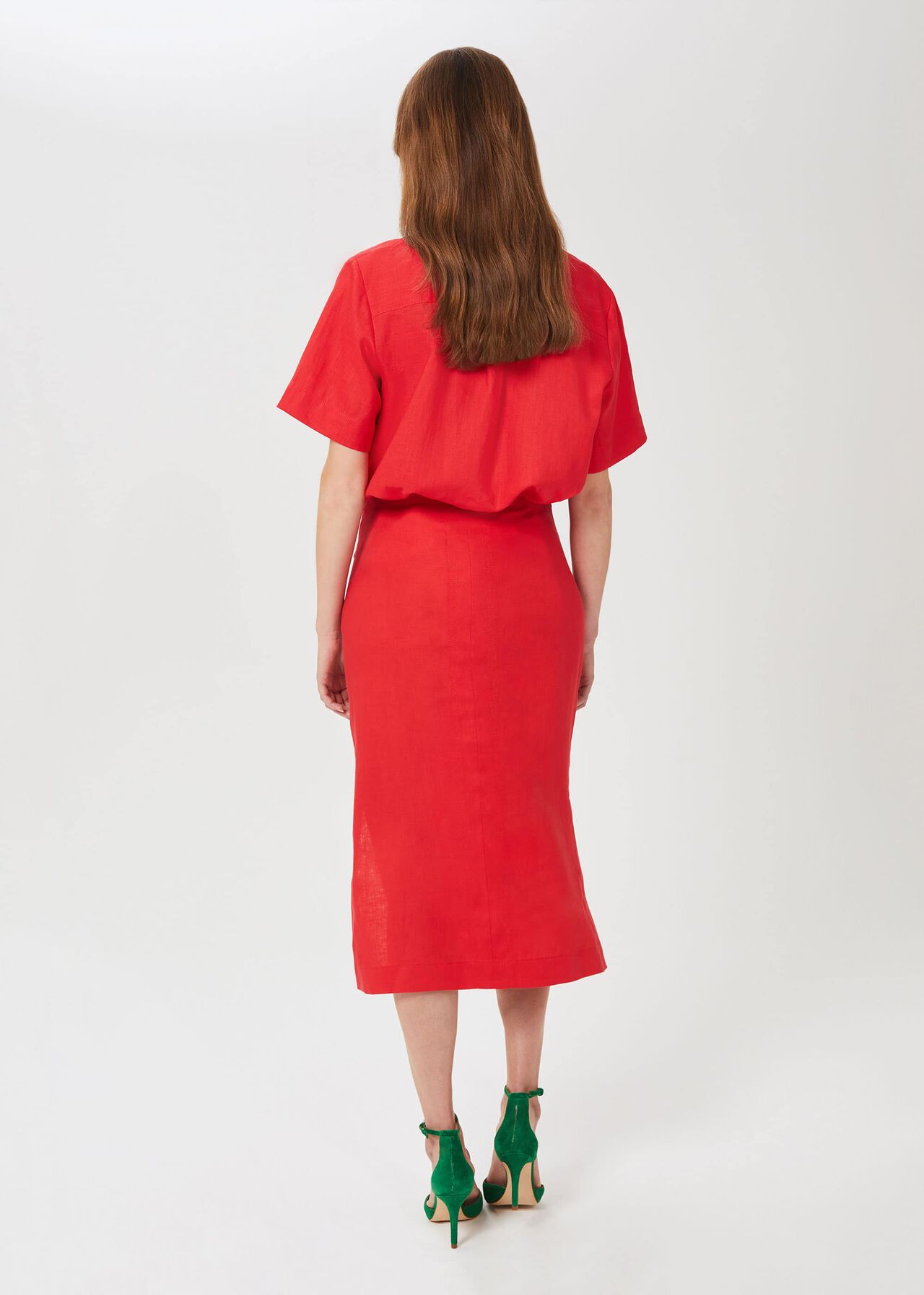 Georgiana Linen Shirt, Coral Red, hi-res