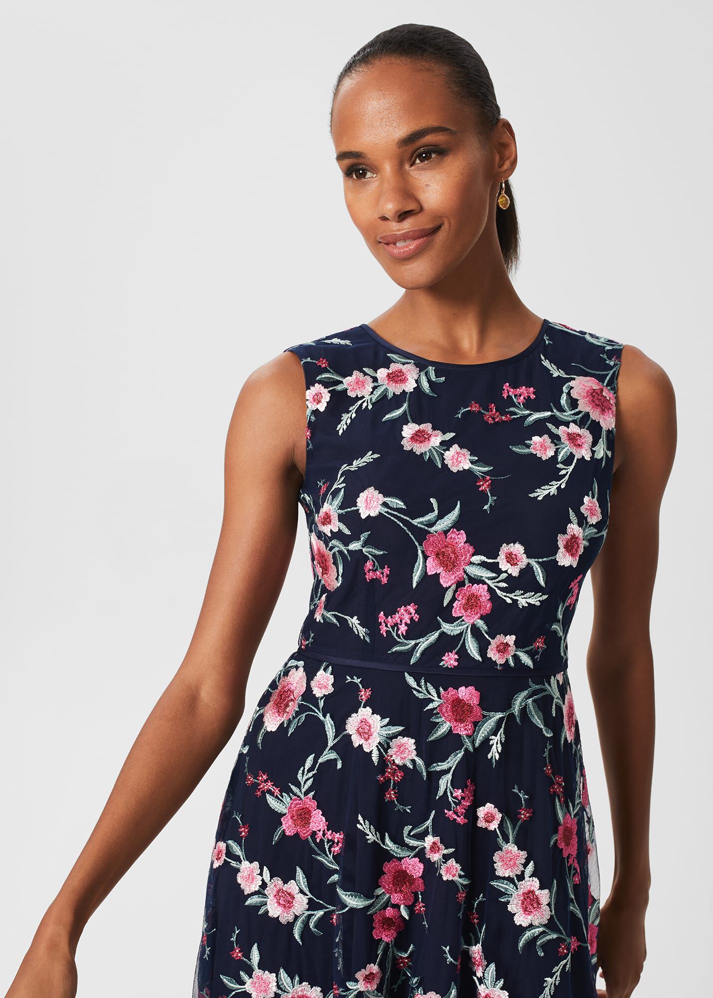 Navy dress with pink flowers clearance