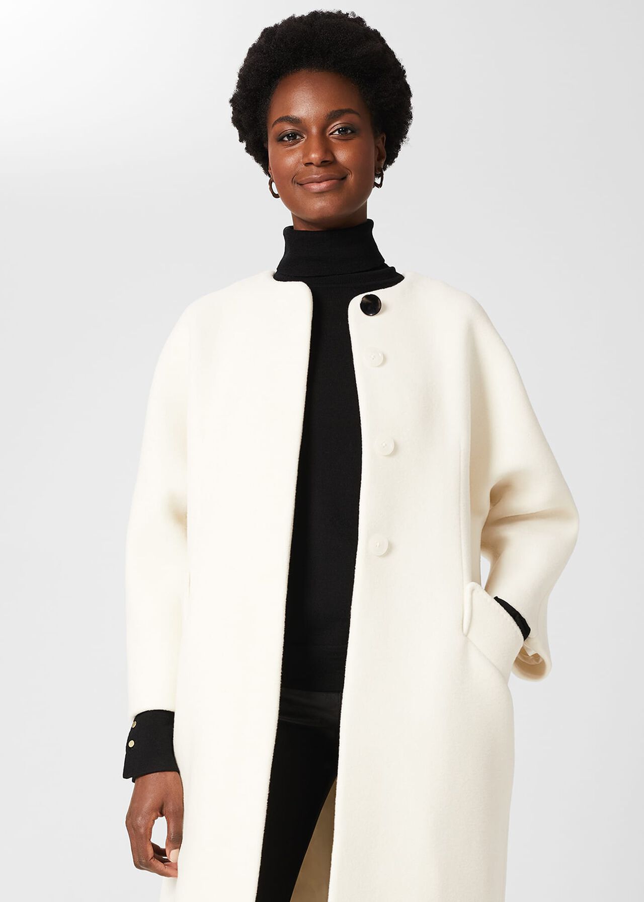 Tabatha Wool Blend Long Coat, White, hi-res
