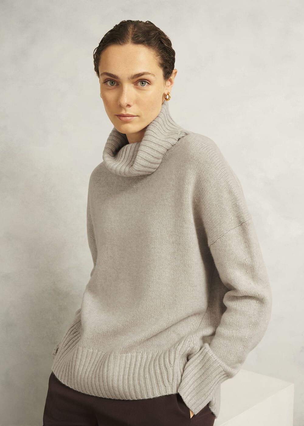 Gabi Rollneck Cashmere Jumper, Oatmeal Marl, hi-res
