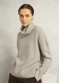 Gabi Rollneck Cashmere Jumper, Oatmeal Marl, hi-res