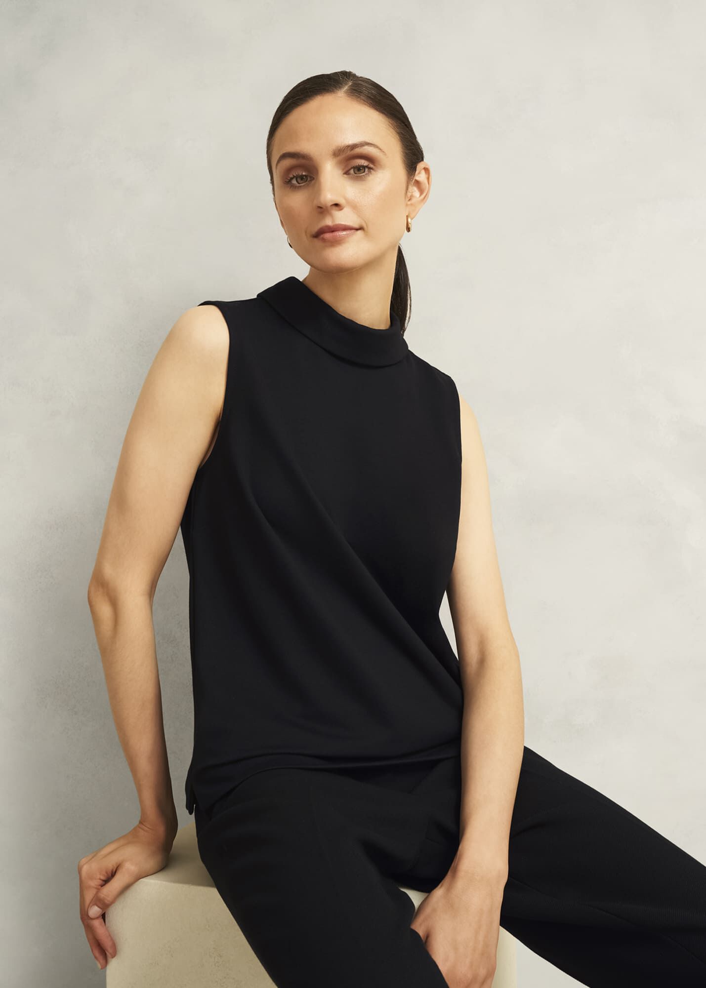 Black Clarice Roll Neck Sleeveless Top | Hobbs US |