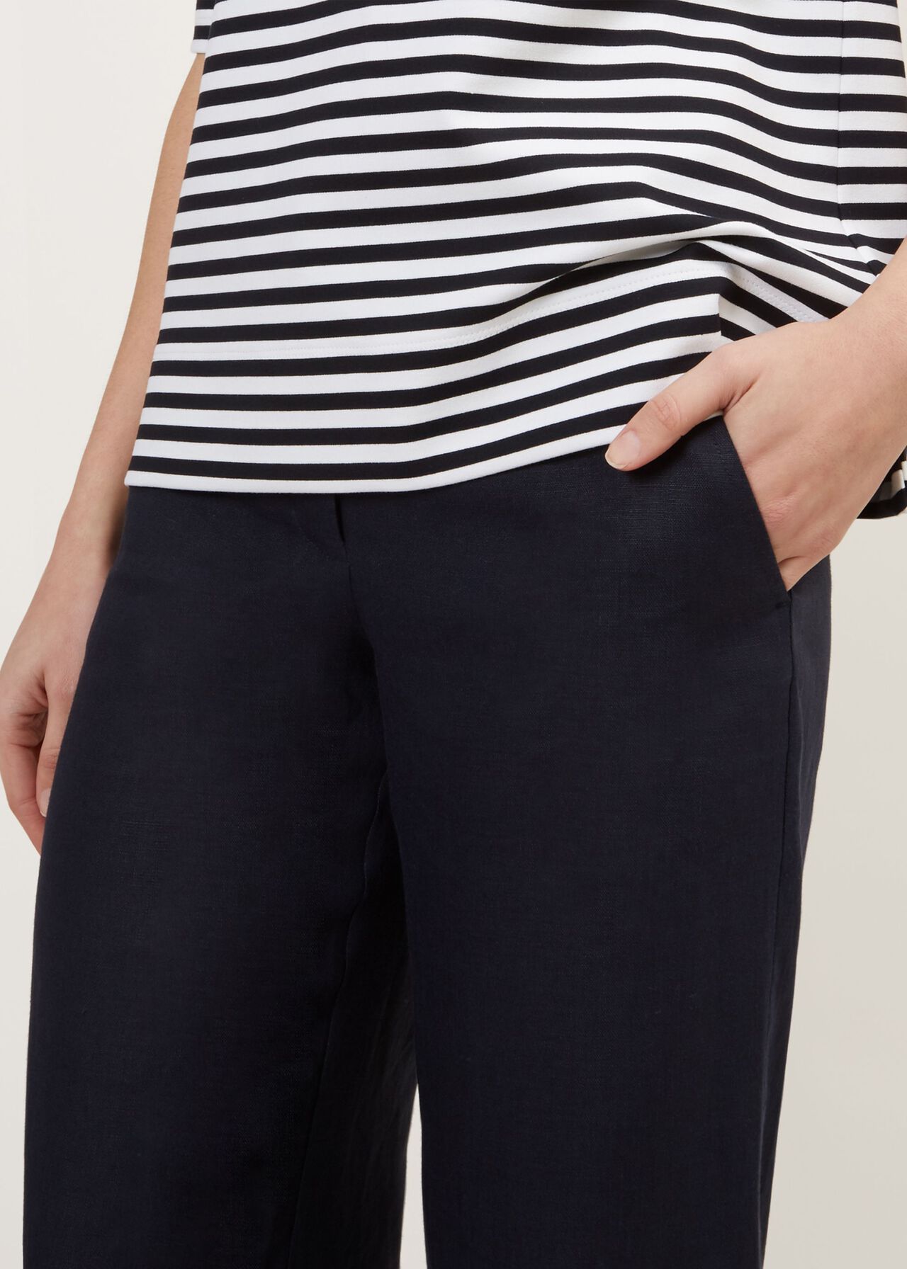 Nicole Linen Crop trousers, Navy, hi-res