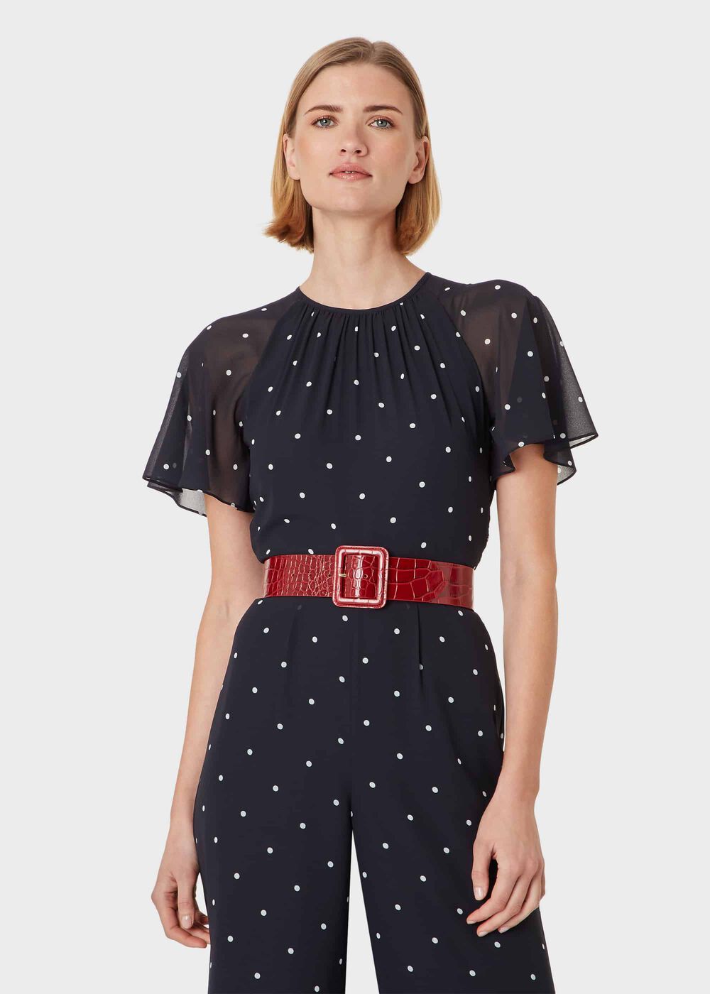 Anya Crocodile Print Belt, Red, hi-res