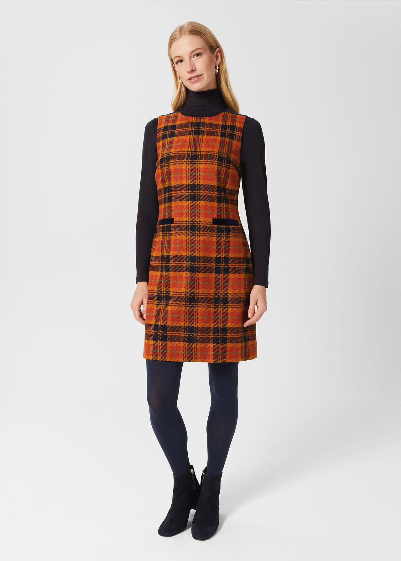 Ruthie Wool Dress, Orange Navy, hi-res