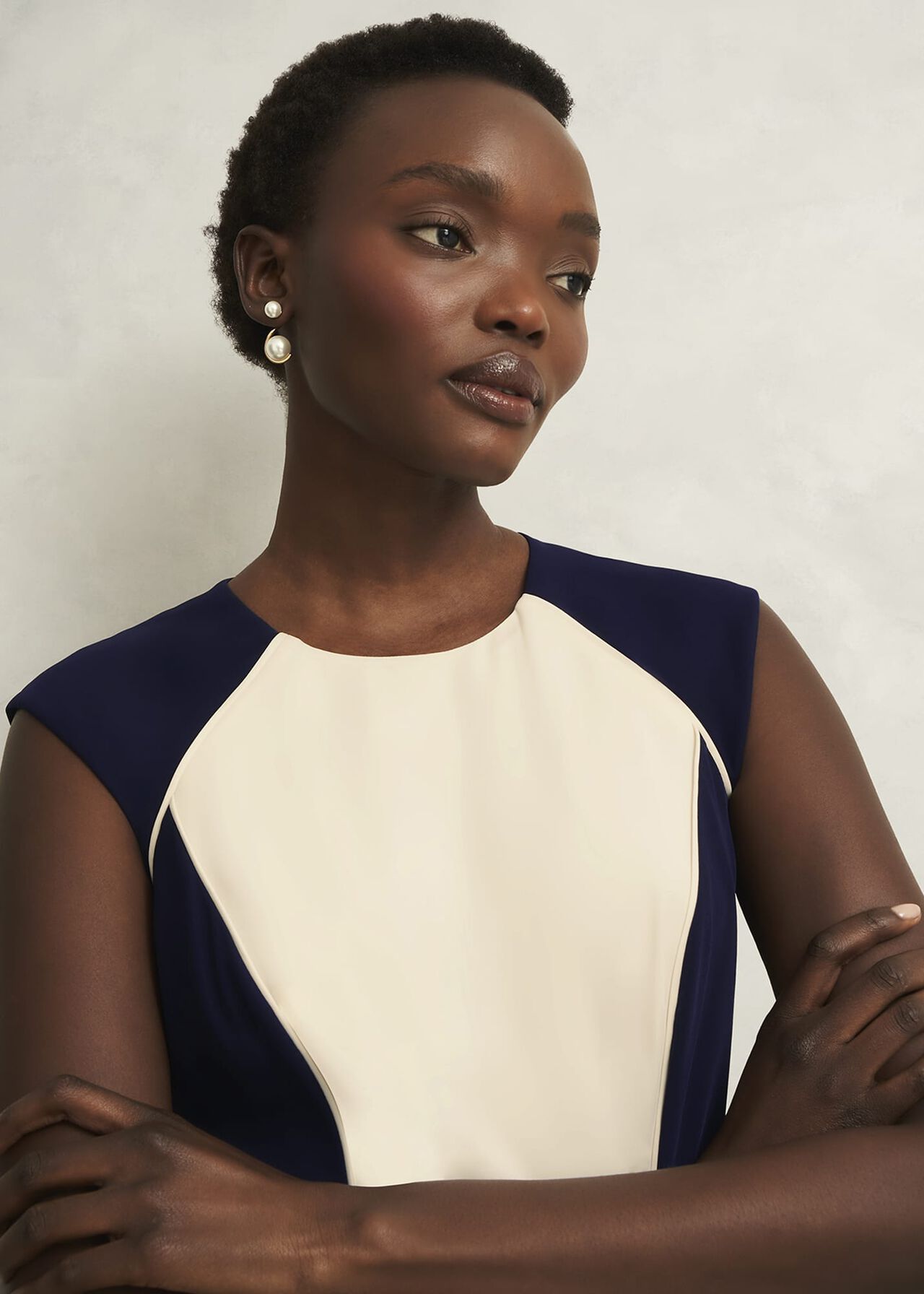 Petite Andrea Colourblock Dress, Navy Cream, hi-res