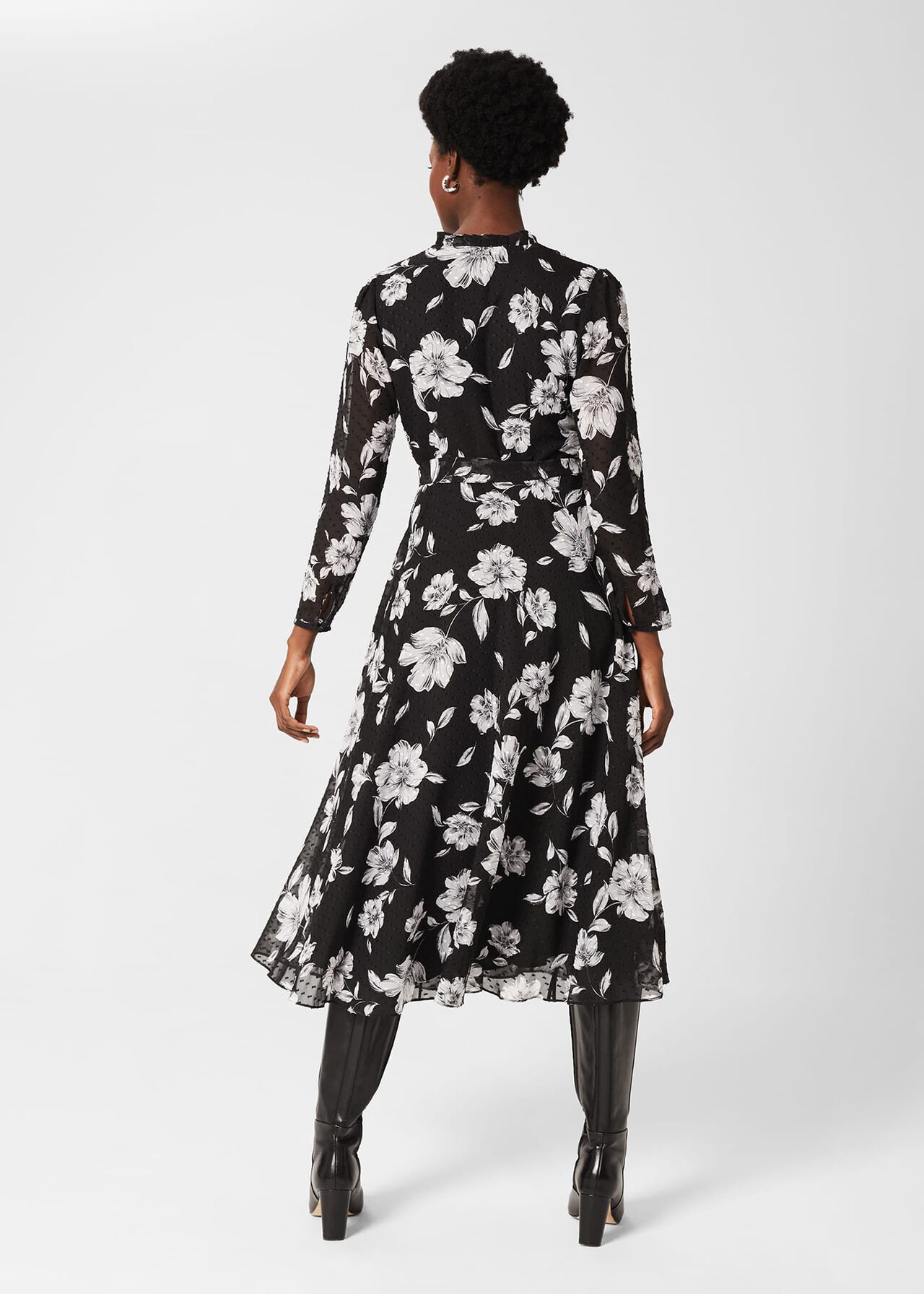 Orla Floral Jacquard Midi Dress, Black Ivory, hi-res