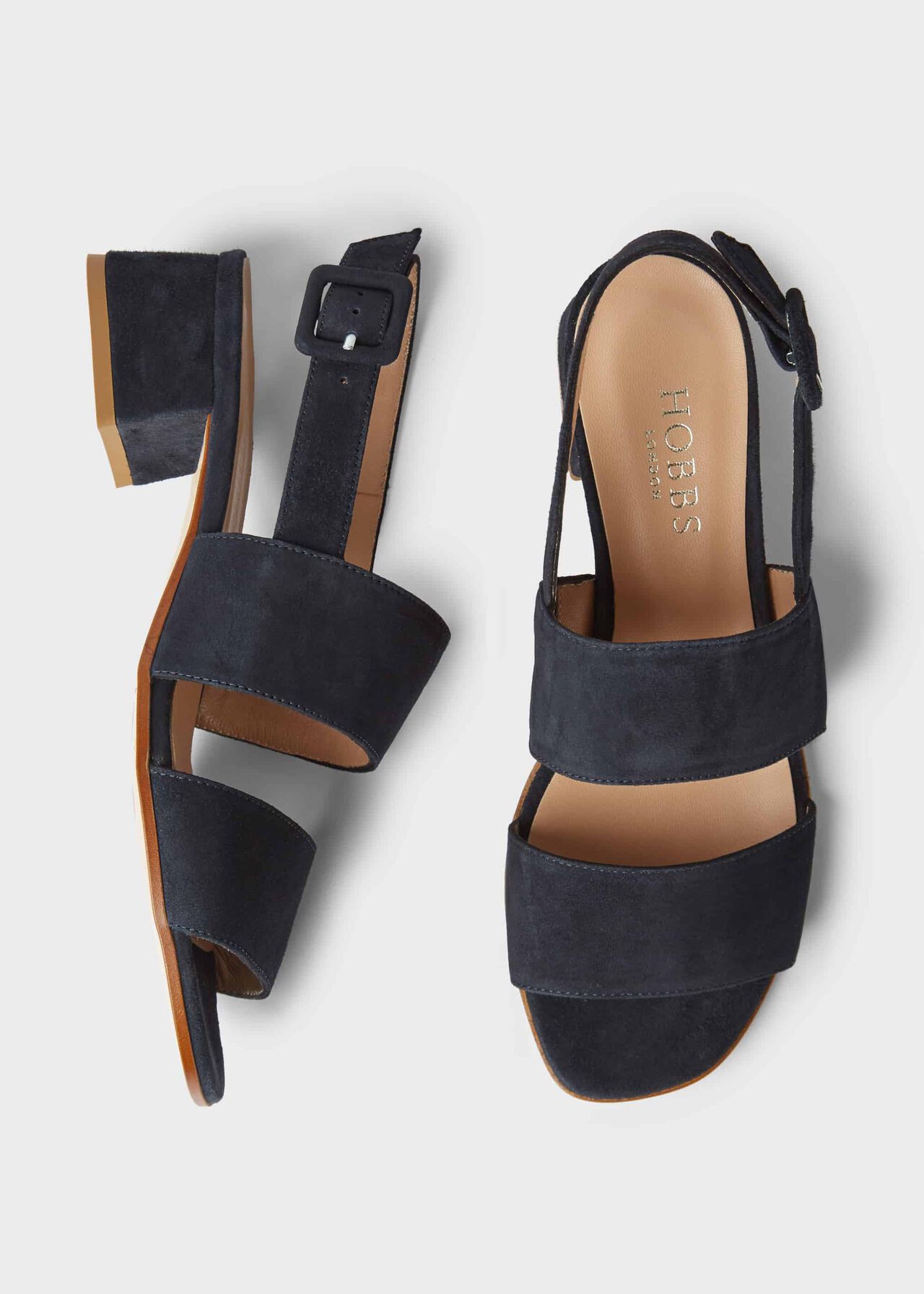 Claudia Suede Block Heel Sandals, Navy, hi-res