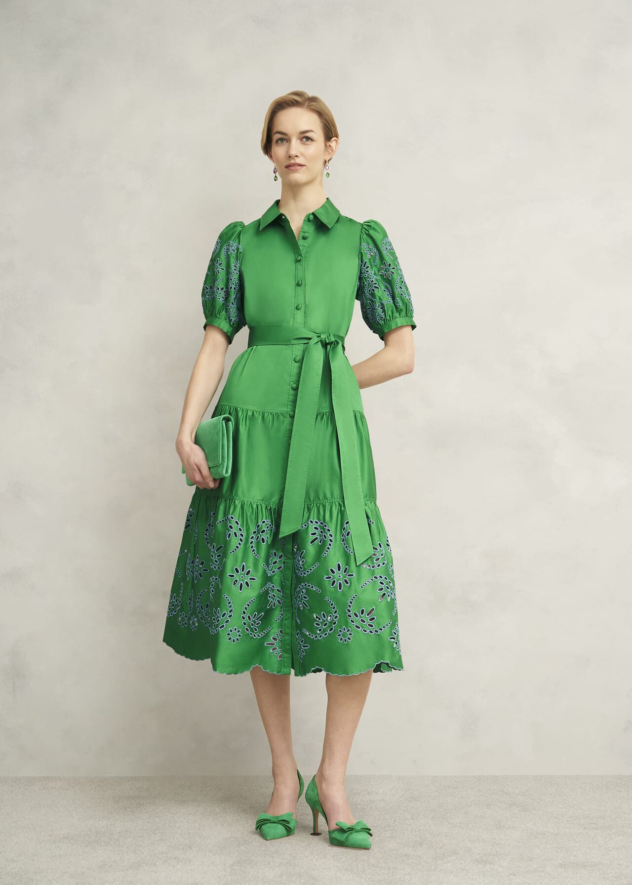 Rosette Broderie Dress, Cilantro Green, hi-res