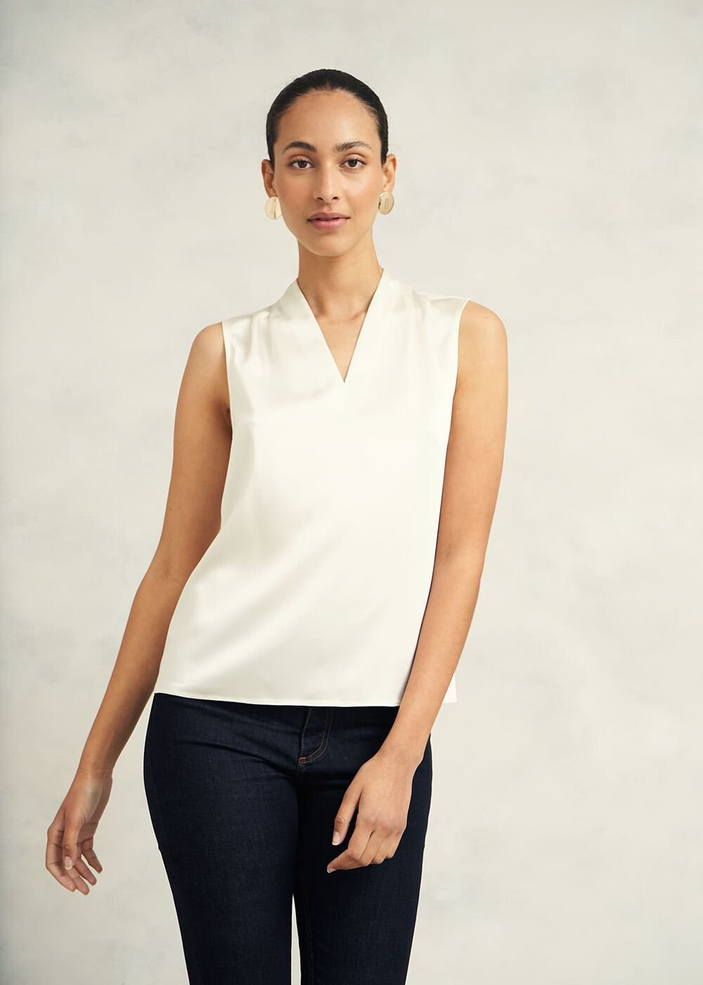 Nina Satin Blouse, Ivory, hi-res