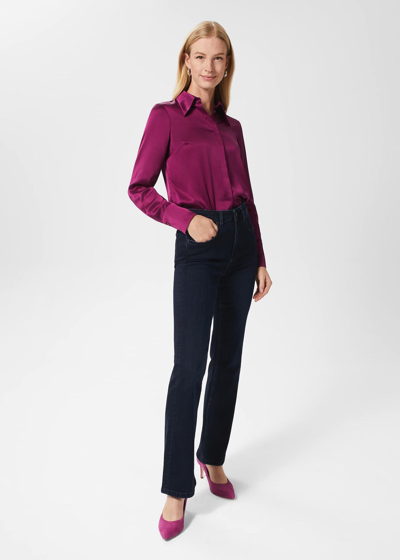 Eva Silk Fitted Shirt, Bright Plum, hi-res