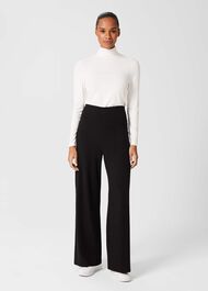 Dana Wide Leg Jersey Trousers, Black, hi-res