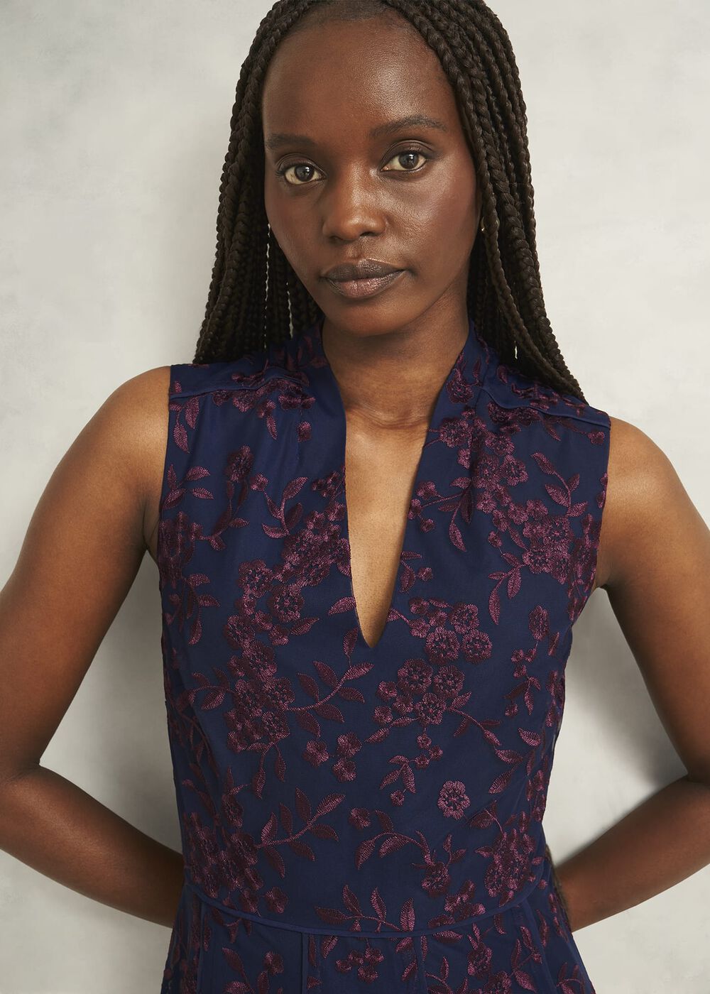 Petite Quin Embroidered Dress, Midnight Red, hi-res