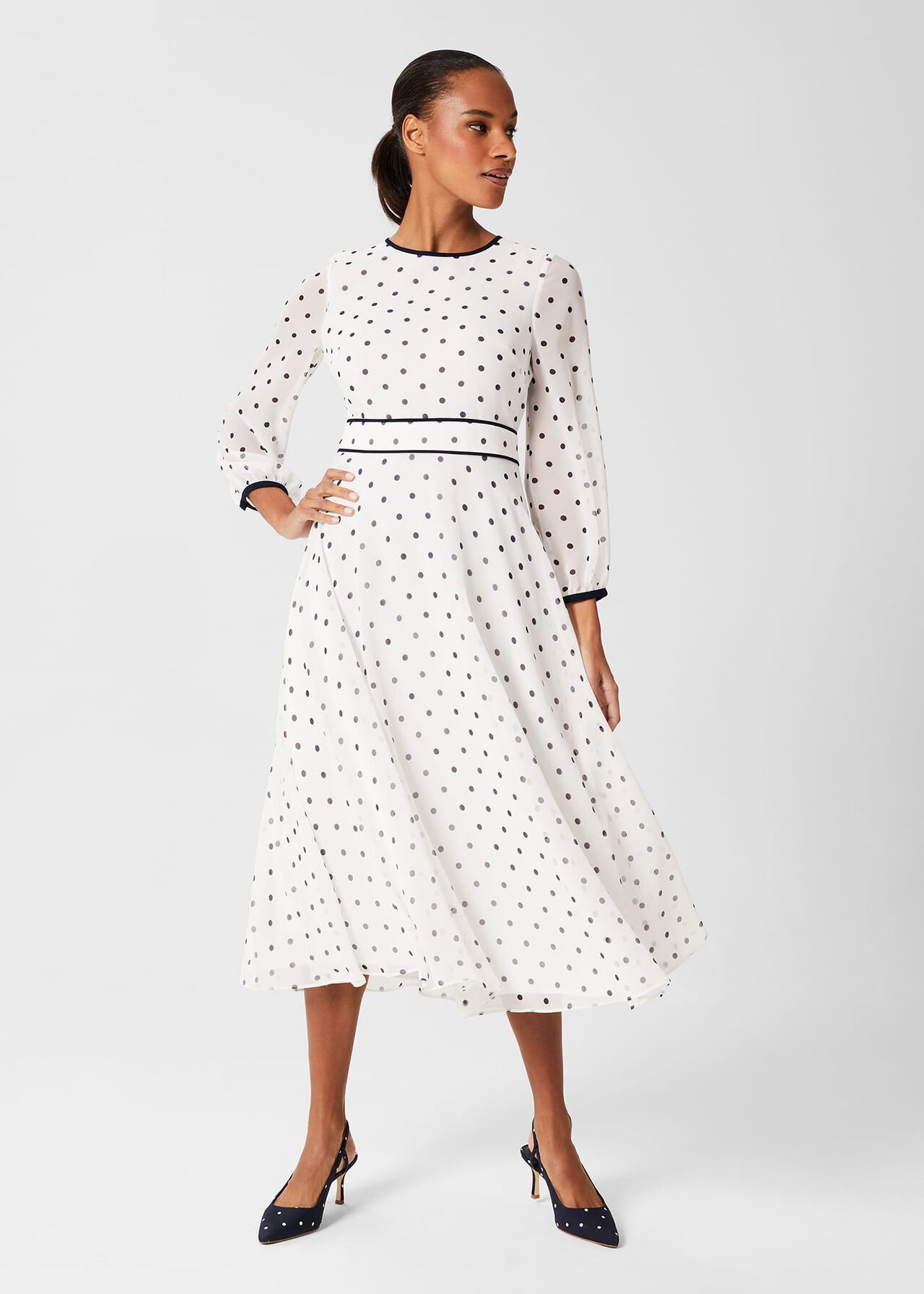 Sahara Spot Fit And Flare Dress, Ivory Navy, hi-res