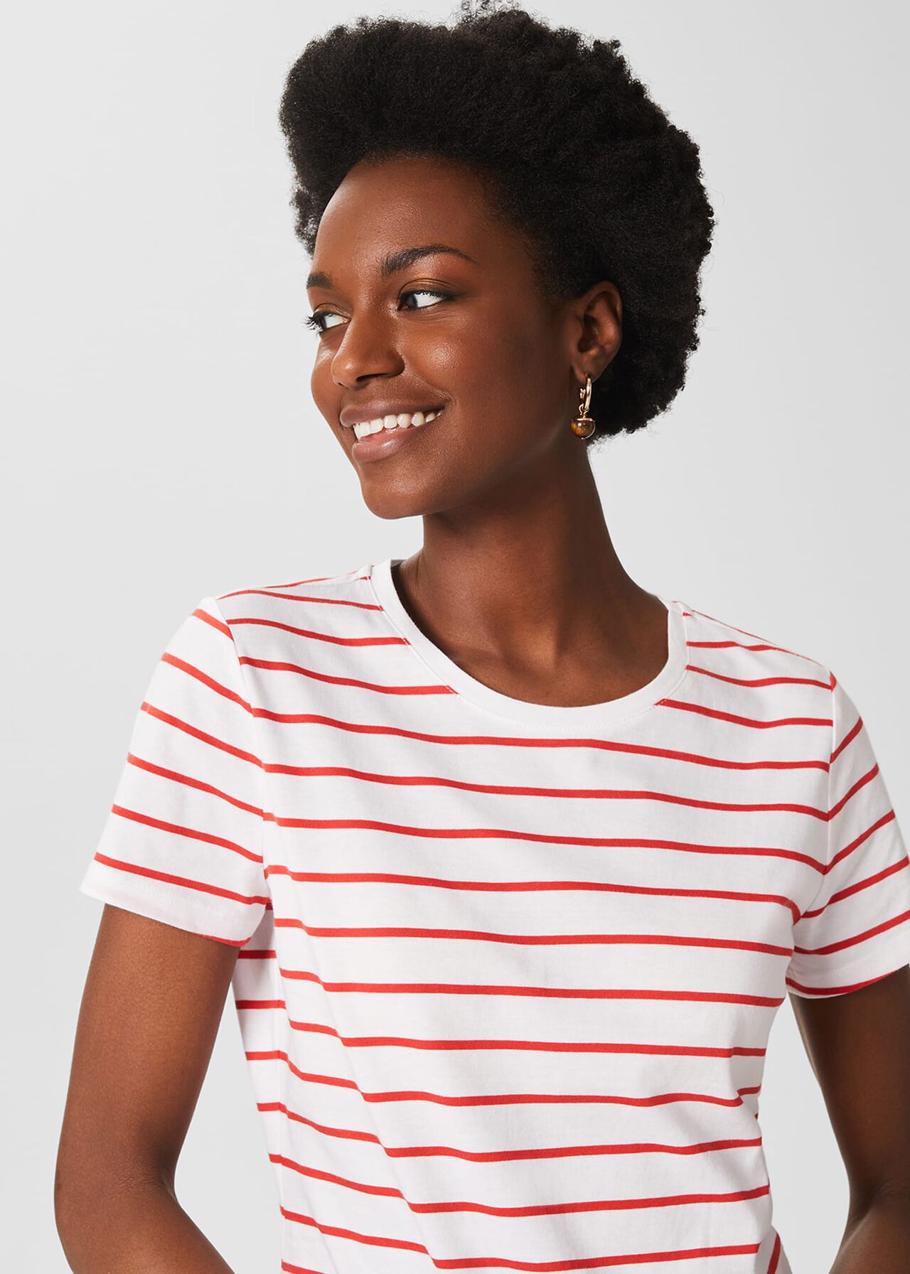 Pixie Cotton Stripe T-Shirt, White Red, hi-res