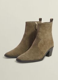 Frankie Suede Western Boots, Dark Tan, hi-res