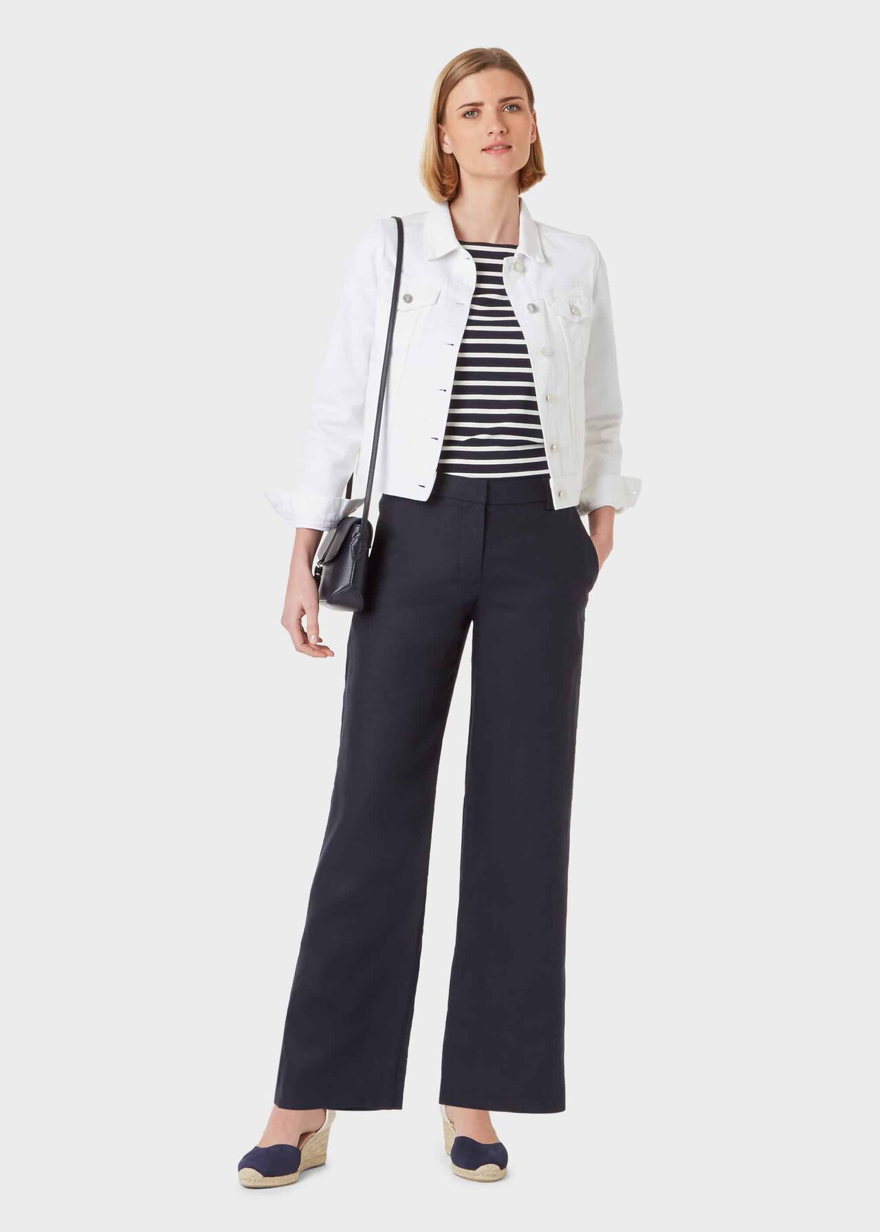 Nicole Linen Wide Leg trousers, Navy, hi-res