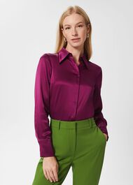 Eva Silk Fitted Shirt, Bright Plum, hi-res