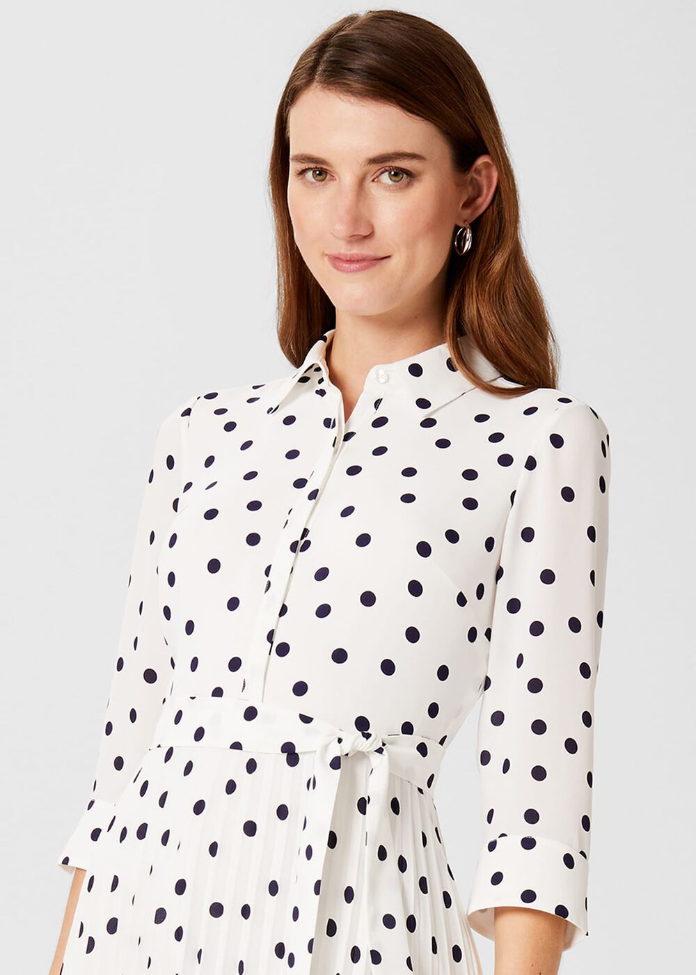 Leona Spot Midi Dress, Ivory Navy, hi-res
