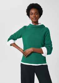 Camilla Cotton Cable Jumper, Emerald Green, hi-res