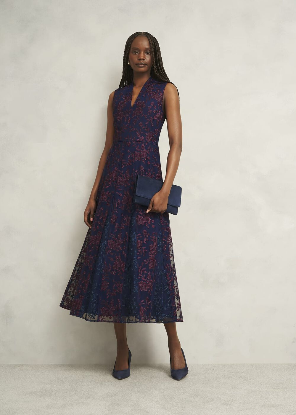 Petite Quin Embroidered Dress, Midnight Red, hi-res
