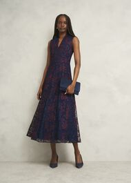 Petite Quin Embroidered Dress, Midnight Red, hi-res