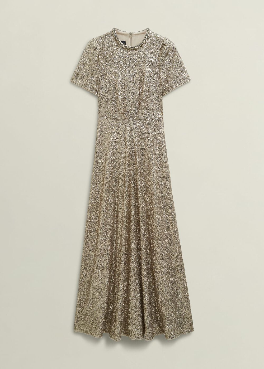 Shirley Sequin Trimmed Maxi Dress, Champagne, hi-res