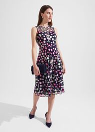 Petite Ira Embroidered Dress, Navy Multi, hi-res