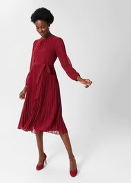 Paulina Pleated Dress, Burgundy, hi-res