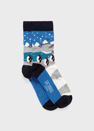 Antarctic Penguins Socks, Blue Multi, hi-res