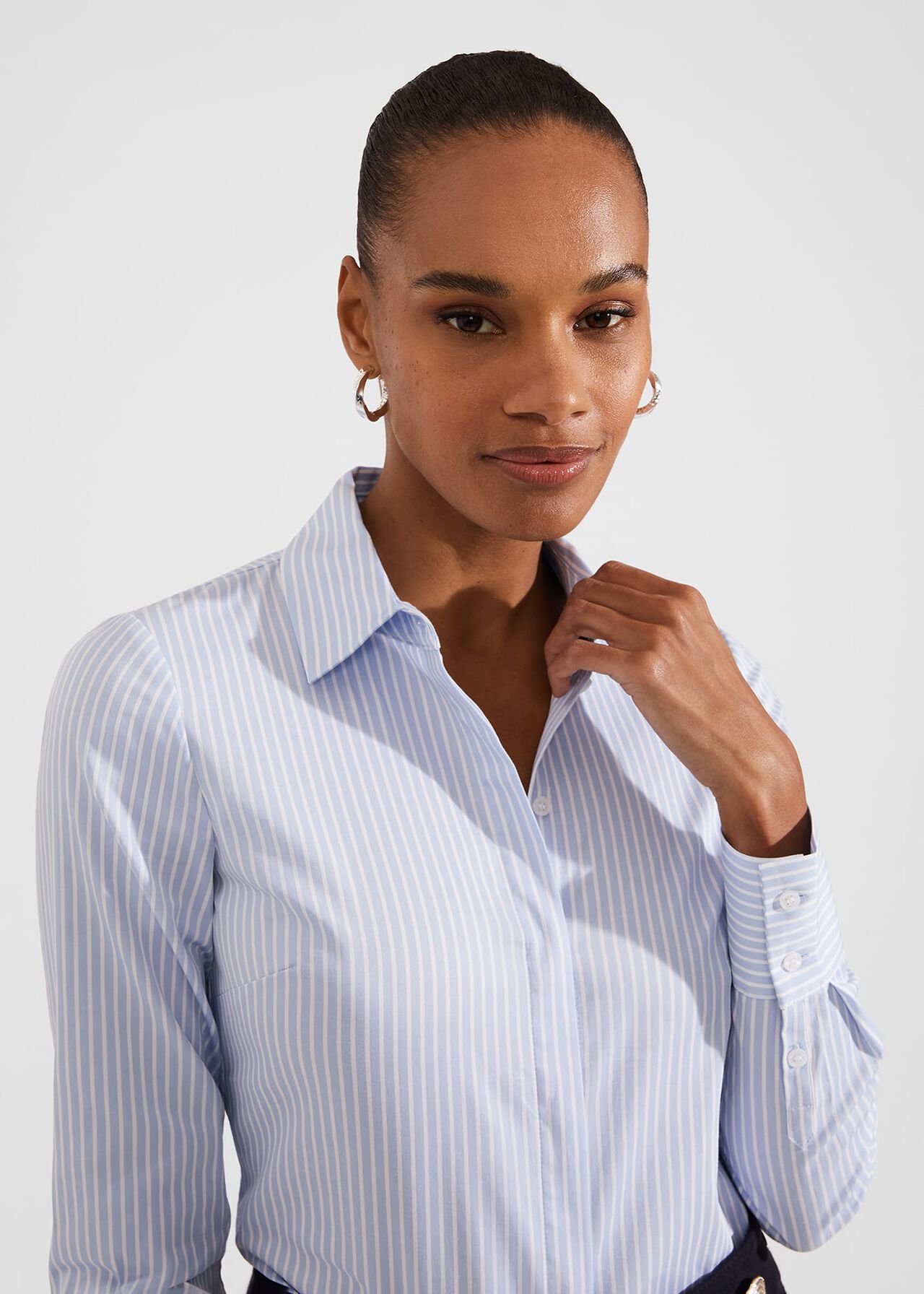 Victoria Cotton Blend Shirt, Pale Blue White, hi-res