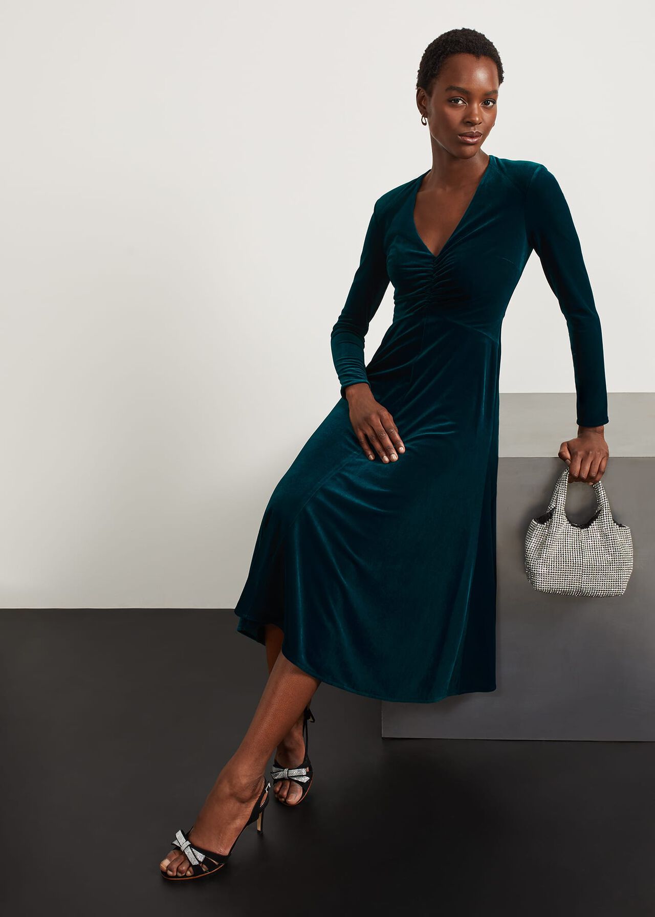 Clifton Velvet Dress, Deep Turquoise, hi-res