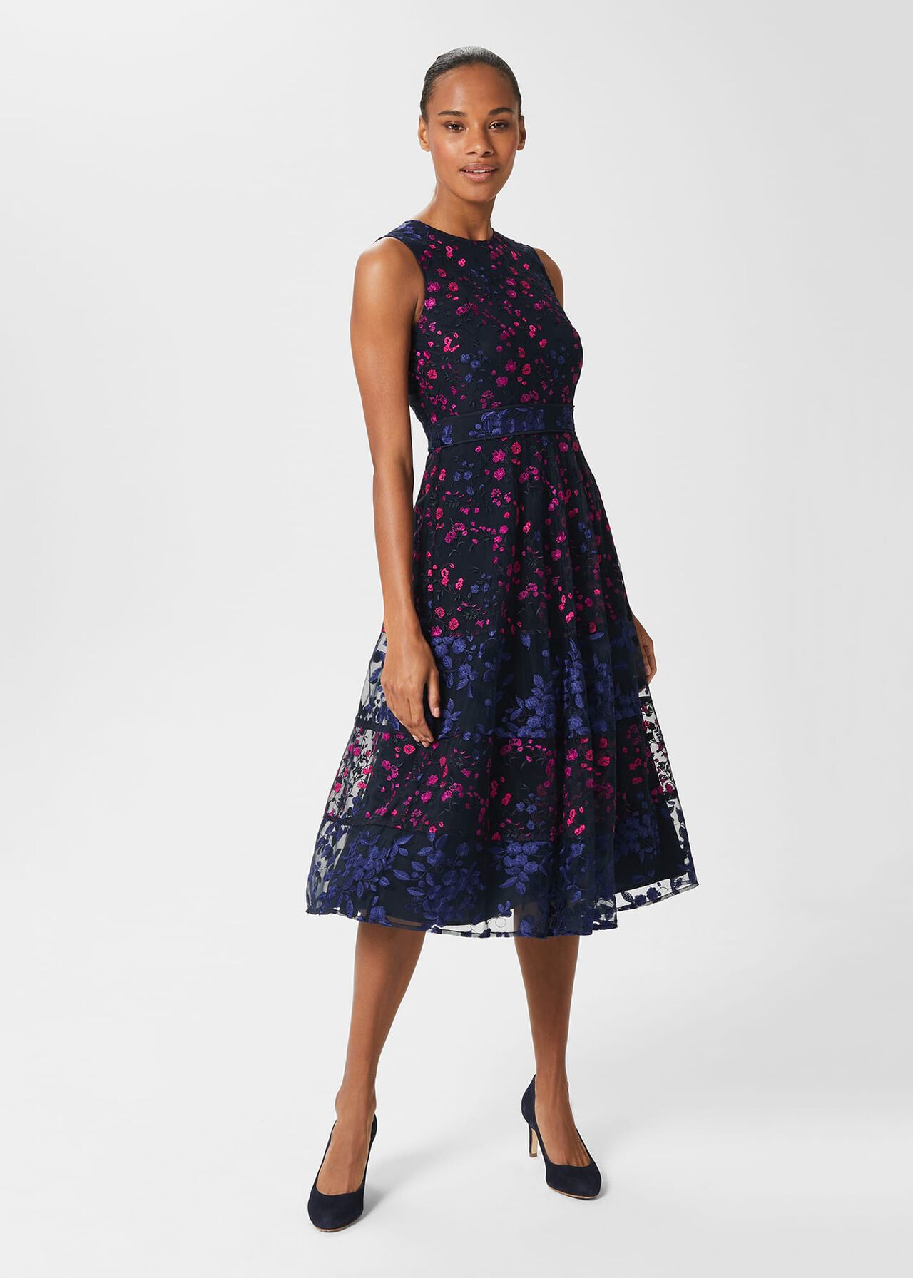 Kasia Floral Embroidered Dress, Navy Multi, hi-res