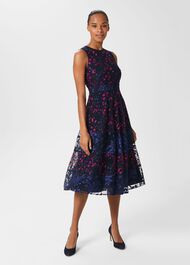 Kasia Floral Embroidered Dress, Navy Multi, hi-res