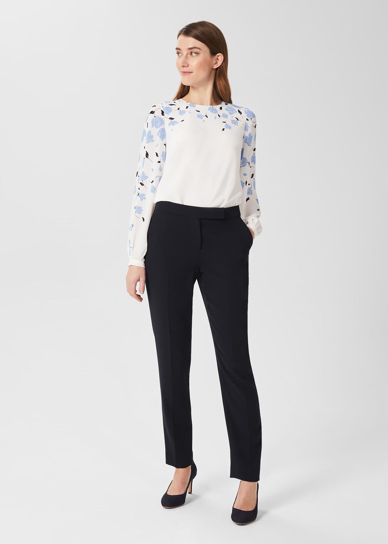 Zeoy Floral Puff Sleeve Blouse, Ivory Blue, hi-res