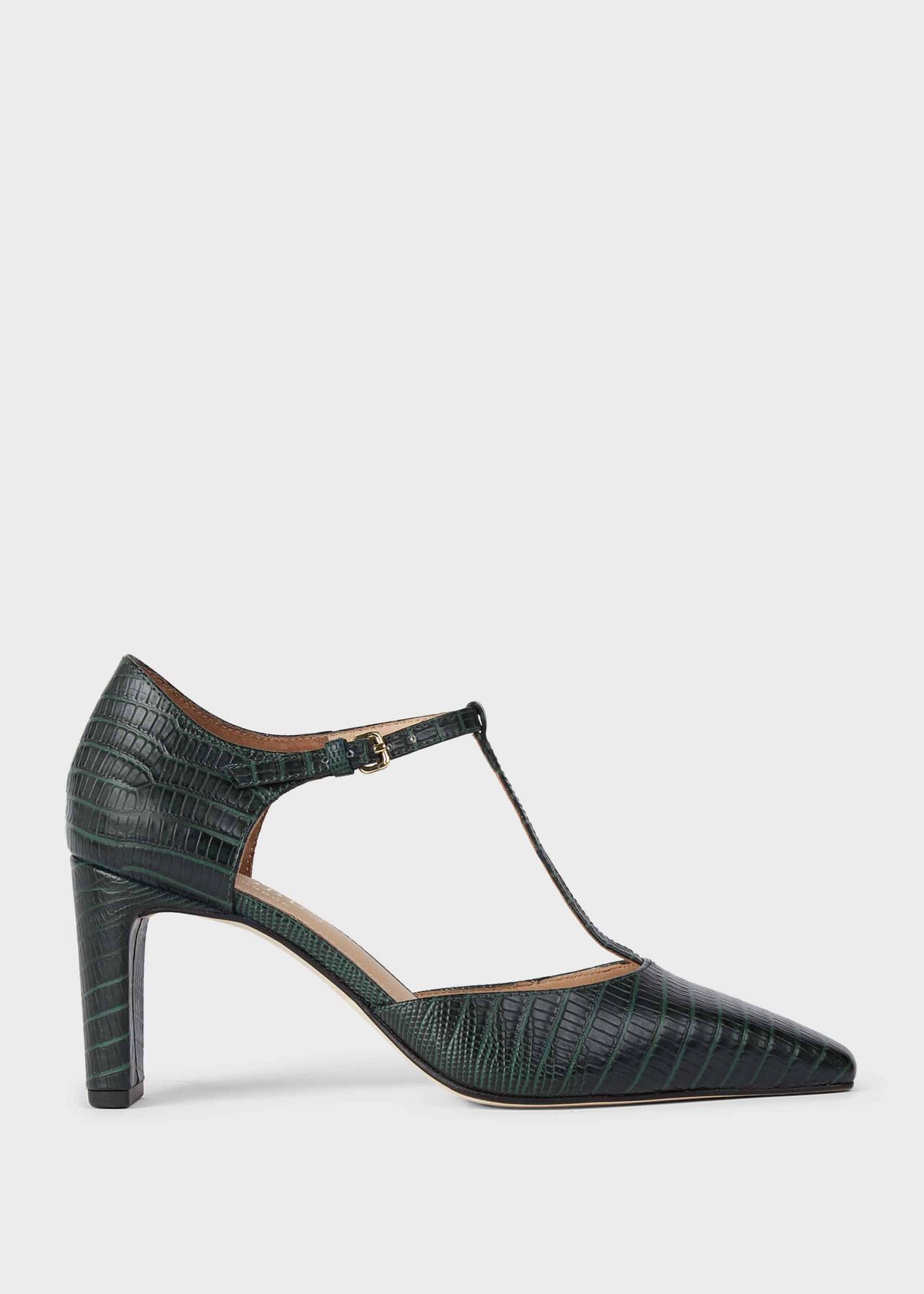 Sara Lizard Block Heel Court Shoes Hobbs