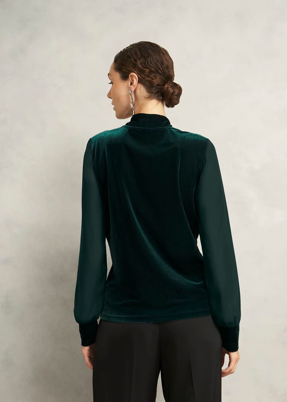 Aimee Velvet V Neck 3/4 Sleeve Top, Ponderosa Green, hi-res