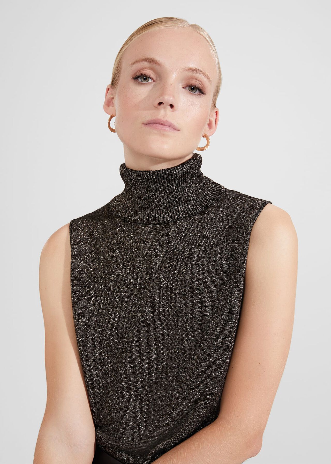 Sherann Sparkle Knitted Top, Black Gold, hi-res
