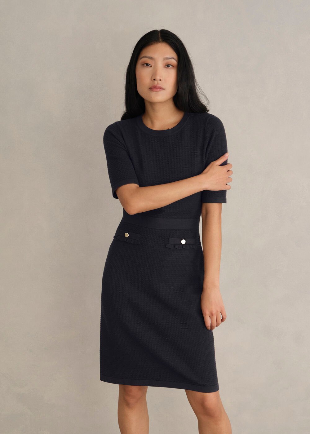 Petite Petra Knitted Dress, Hobbs Navy, hi-res
