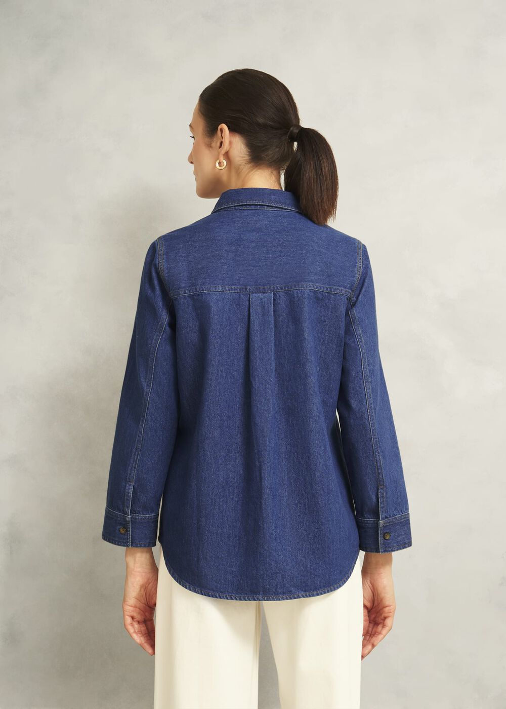 Elena Denim Blouse, Mid Wash Blue, hi-res