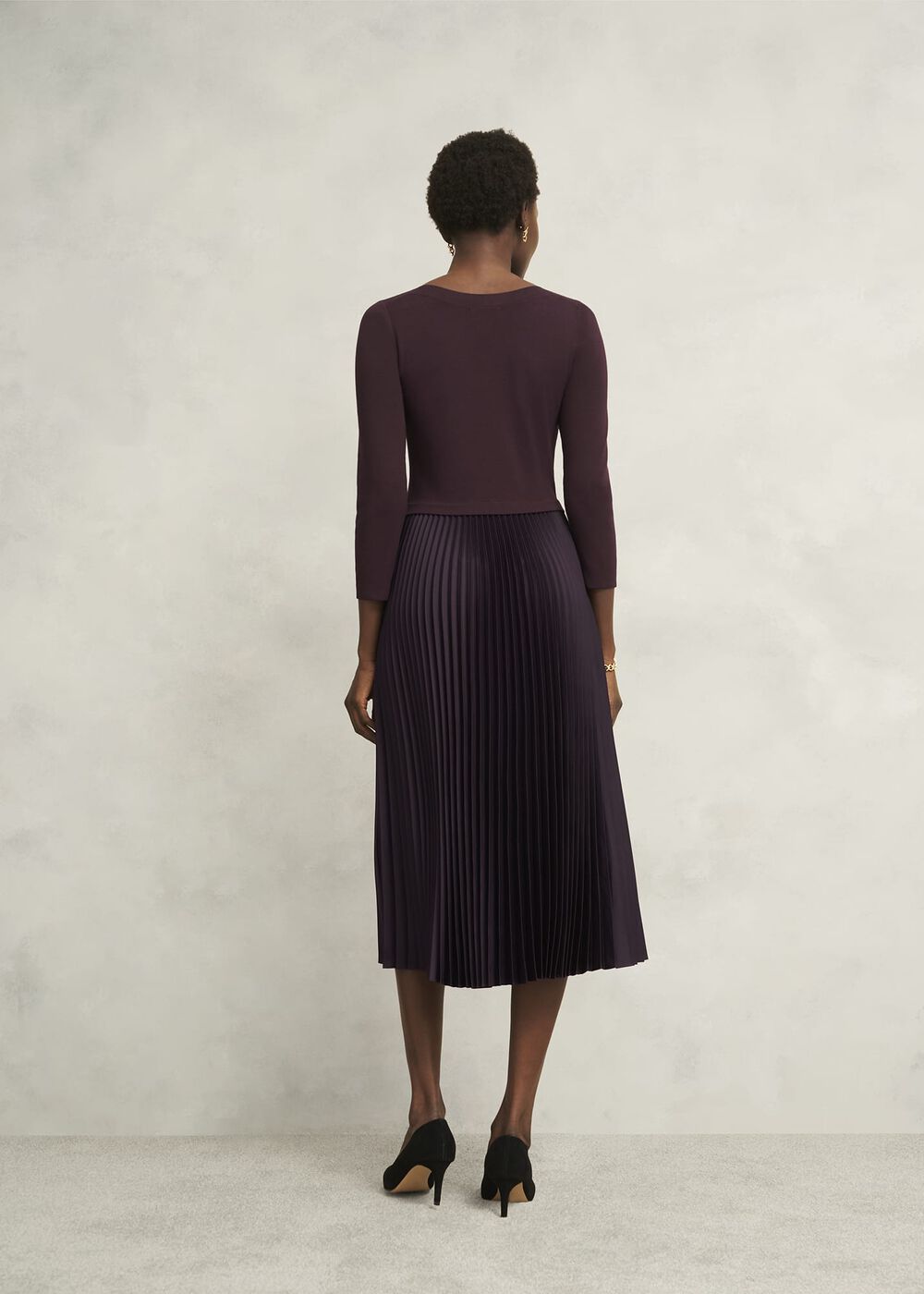 Lucinda Knitted Pleated Midi Dress, Malbec Purple, hi-res