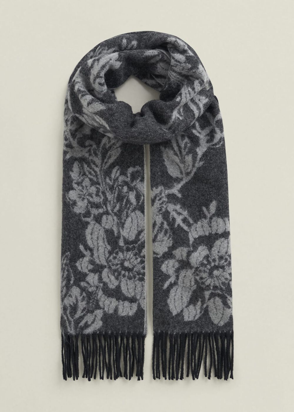 Paula Wool Scarf, Black Grey, hi-res