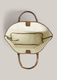 Kyra Leather Canvas Tote, Black Camel, hi-res