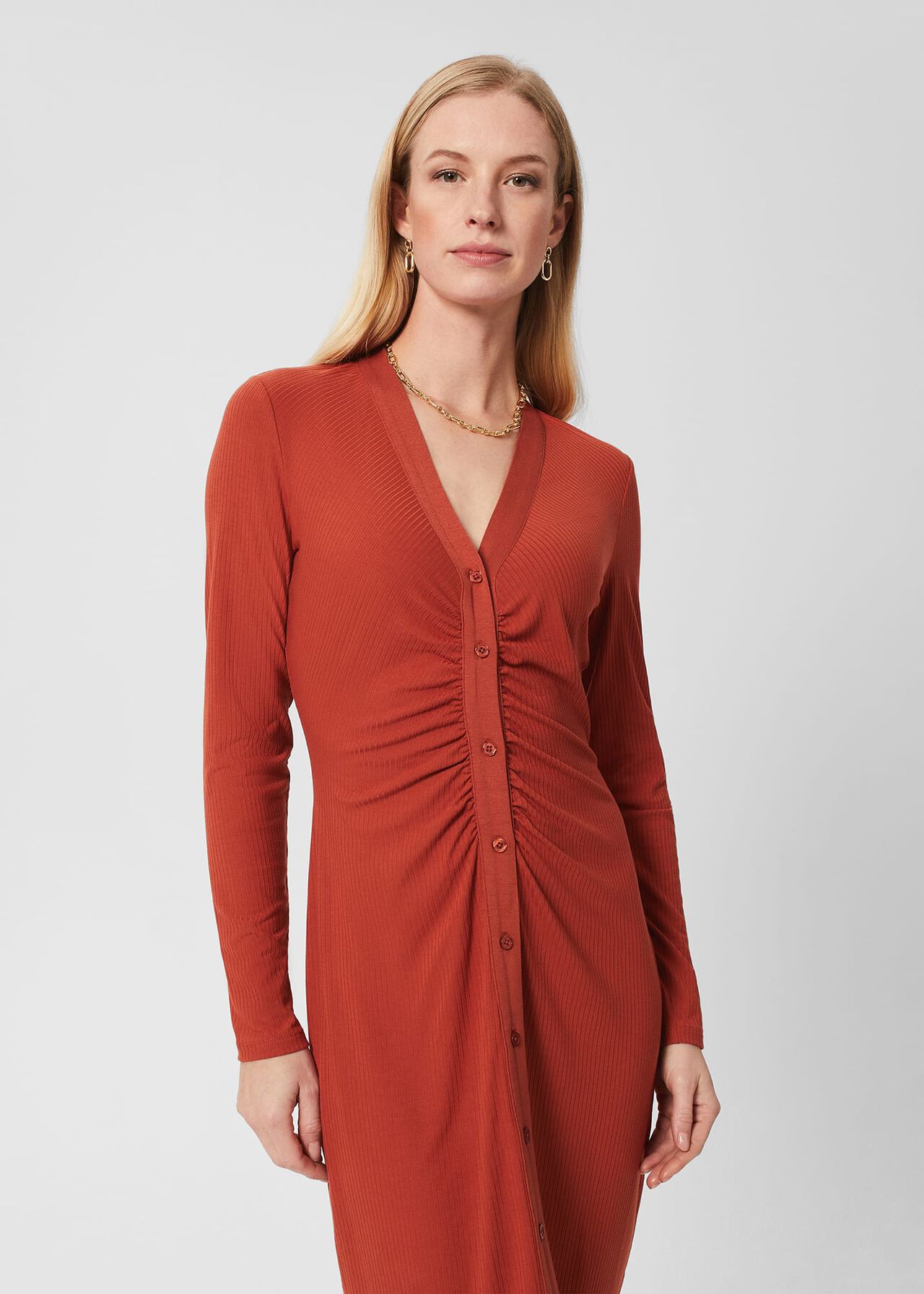 Rib Hatty Jersey Dress, Pecan, hi-res