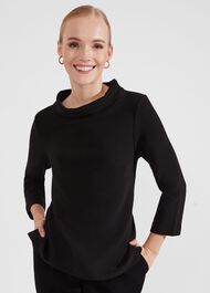 Betsy Textured Top With Cotton , Black, hi-res