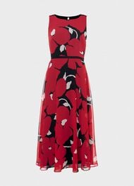 Carly Floral Midi Dress, Black Pink, hi-res