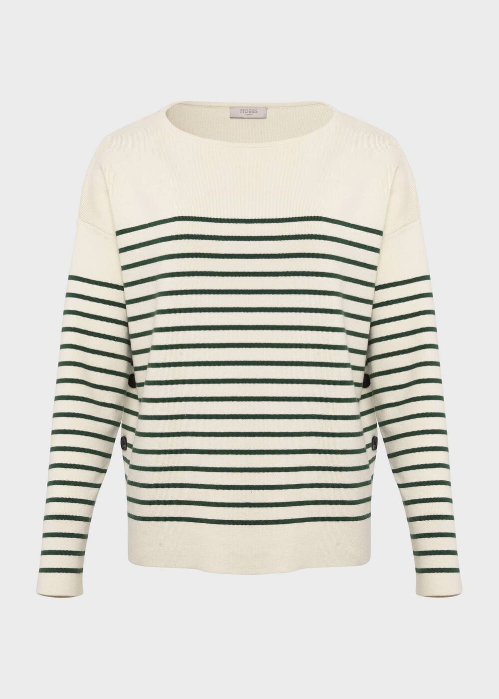 Scarlett Cotton Stripe Jumper, Cream Green, hi-res